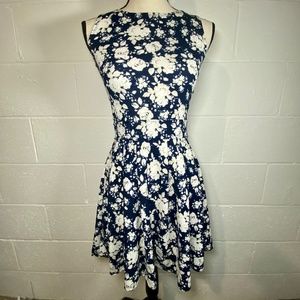 Xhilaration Navy & White Floral Dress with Open Back